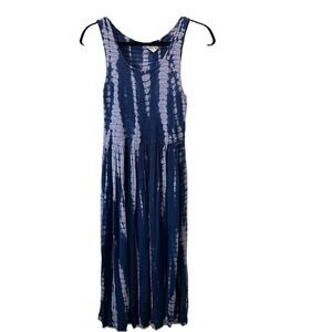Sweet Magnolia Blue White Tie Dye Smocked Sleeveless Tank Dress Beachy Womens S